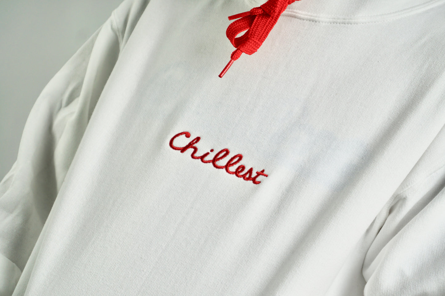 Chillest Embroidered Hoodie - Red on White