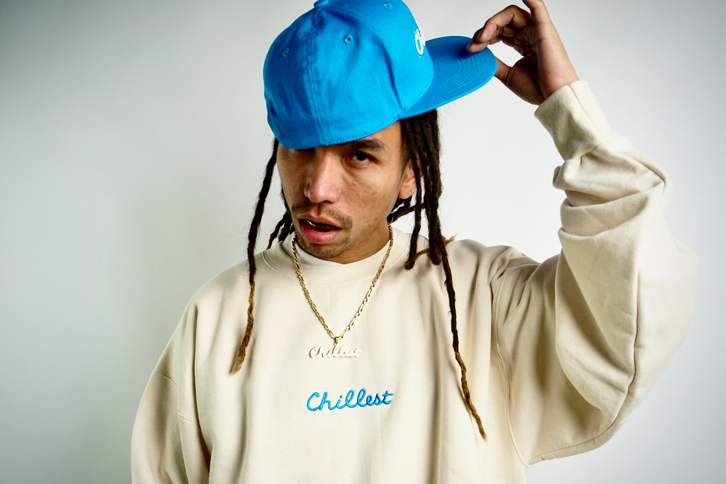 Chillest Embroidered Crew - Blue on Natural
