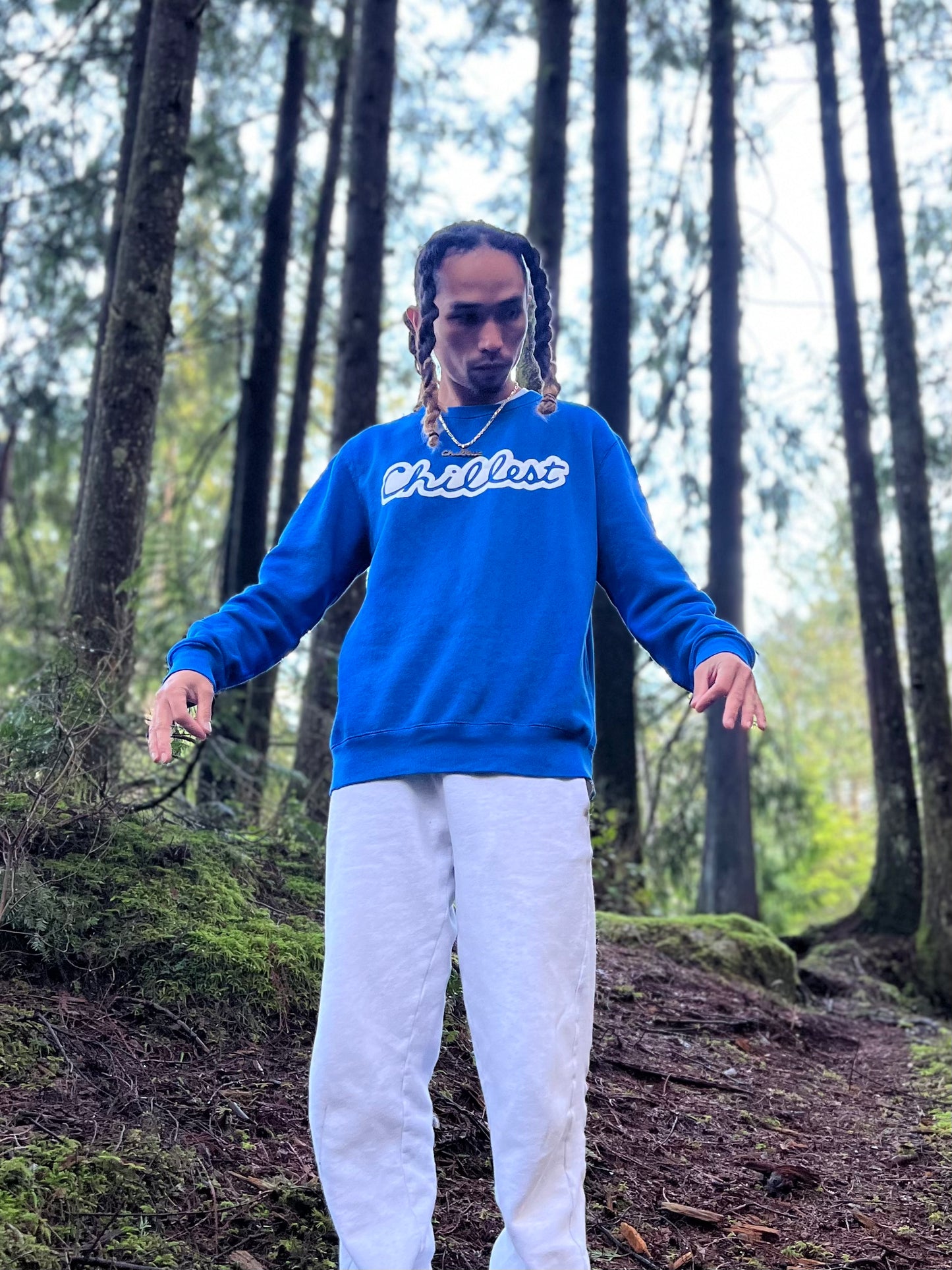 White Puff on Blue Crewneck