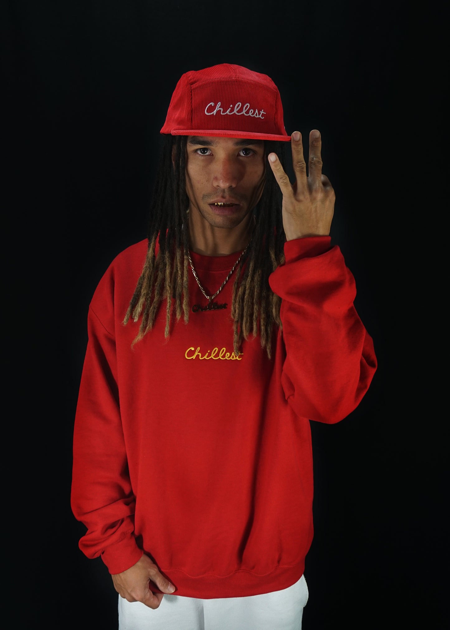 Chillest Embroidered Five Panel Camp Hat Red