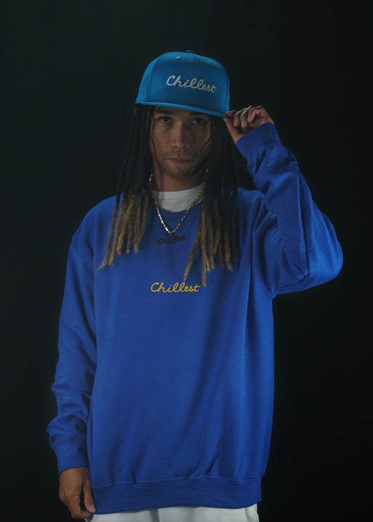 Chillest Embroidered Crewneck -  Gold on Royal Blue