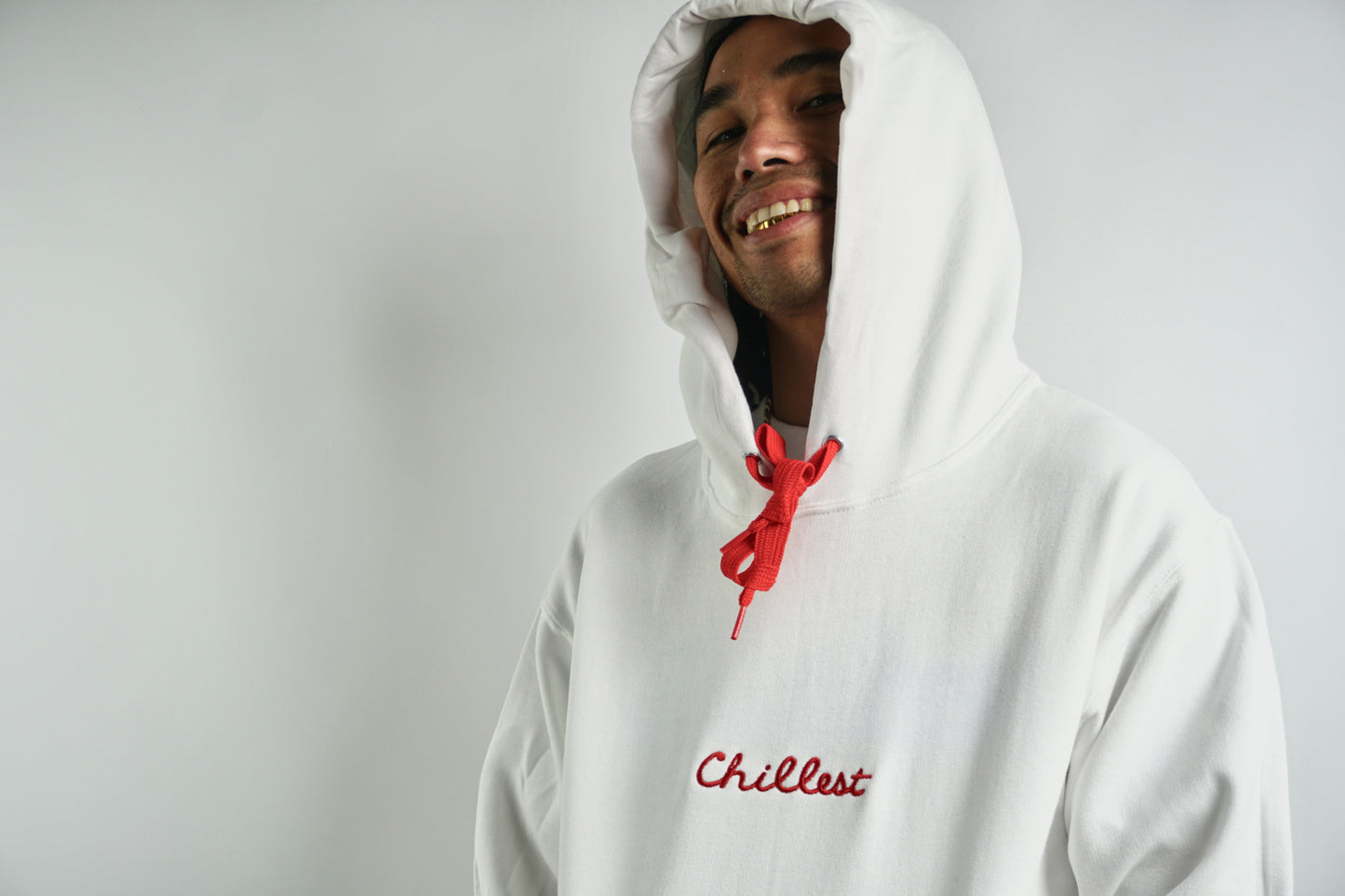 Chillest Embroidered Hoodie - Red on White