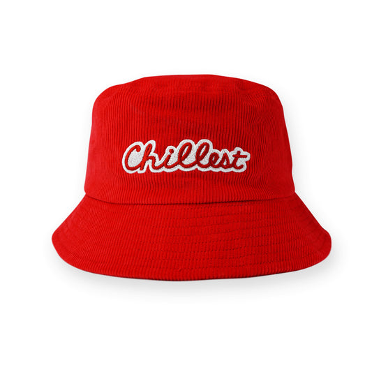 Chillest Embroidered Corduroy Bucket Hat Red