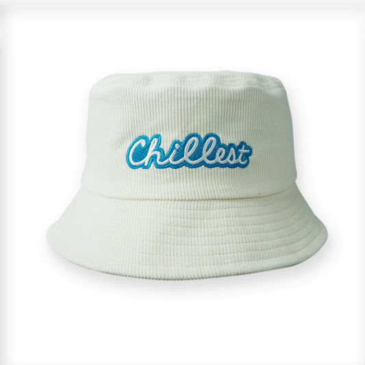 Chillest Embroidered Corduroy Bucket Hat White