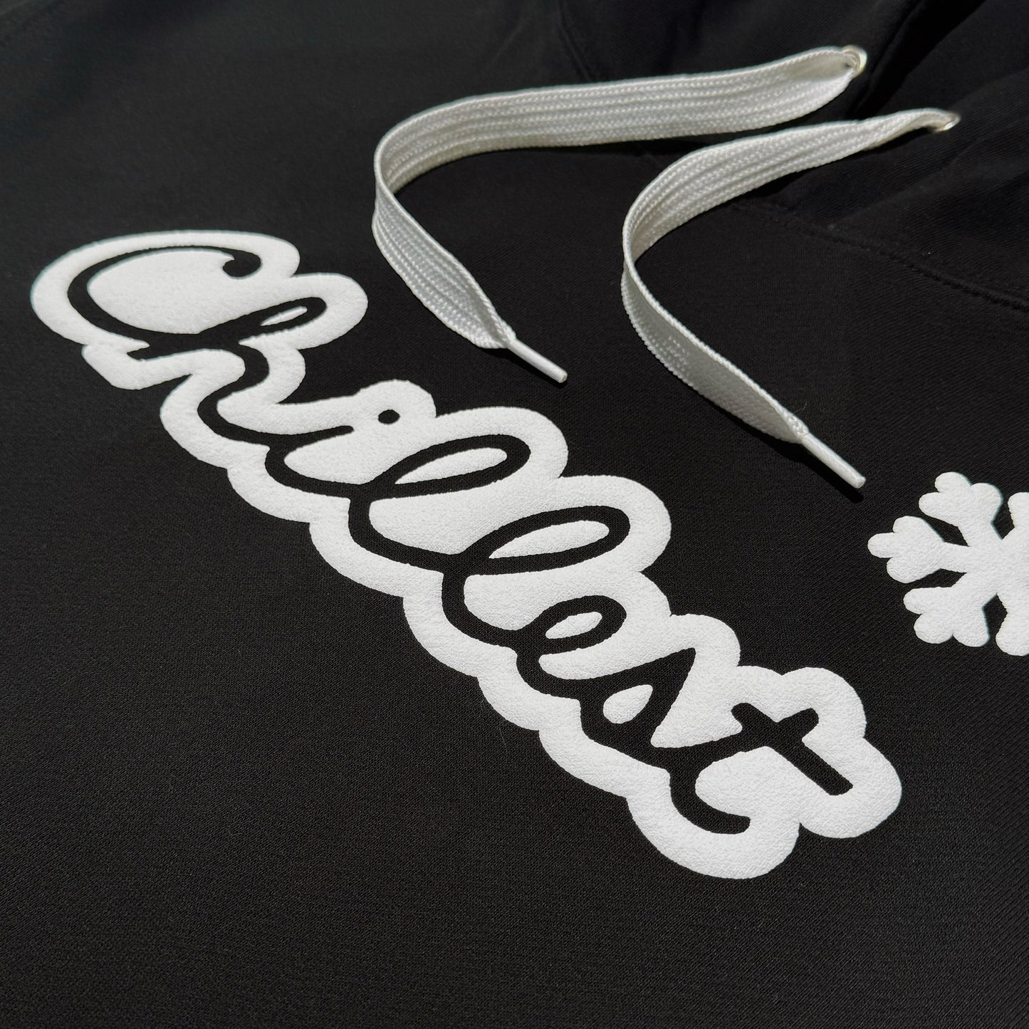 Black Hoodie White Puff Snowflake