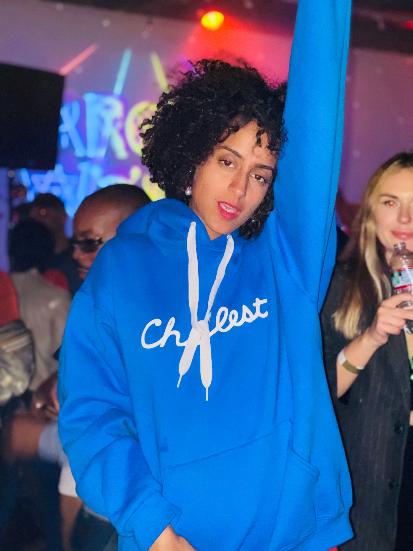 LA Blue Hoodie White Puff