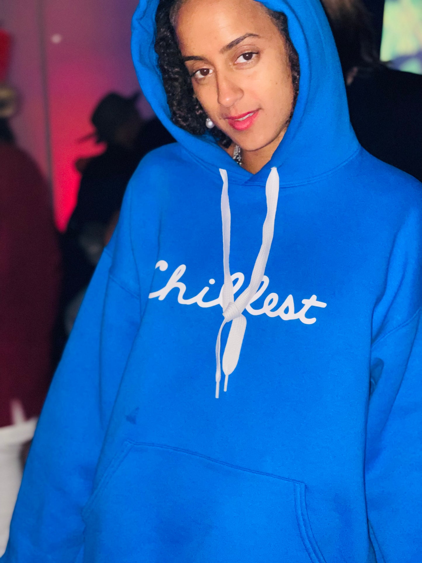 LA Blue Hoodie White Puff