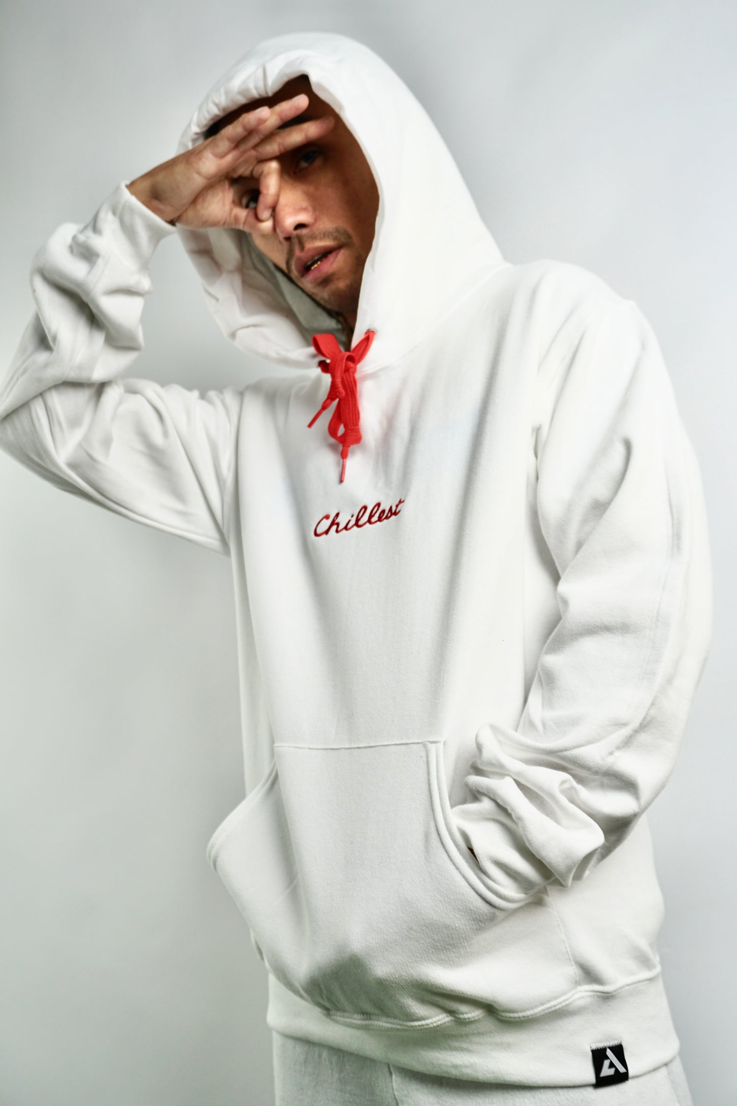 Chillest Embroidered Hoodie - Red on White