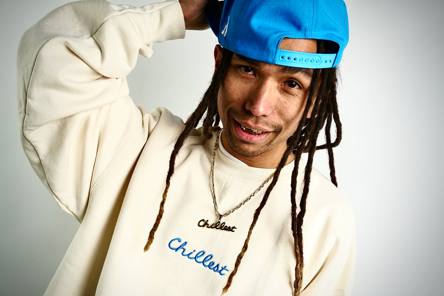 Chillest Embroidered Crew - Blue on Natural