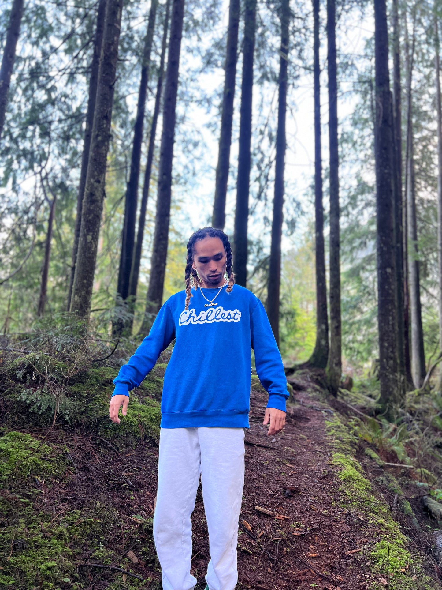 White Puff on Blue Crewneck
