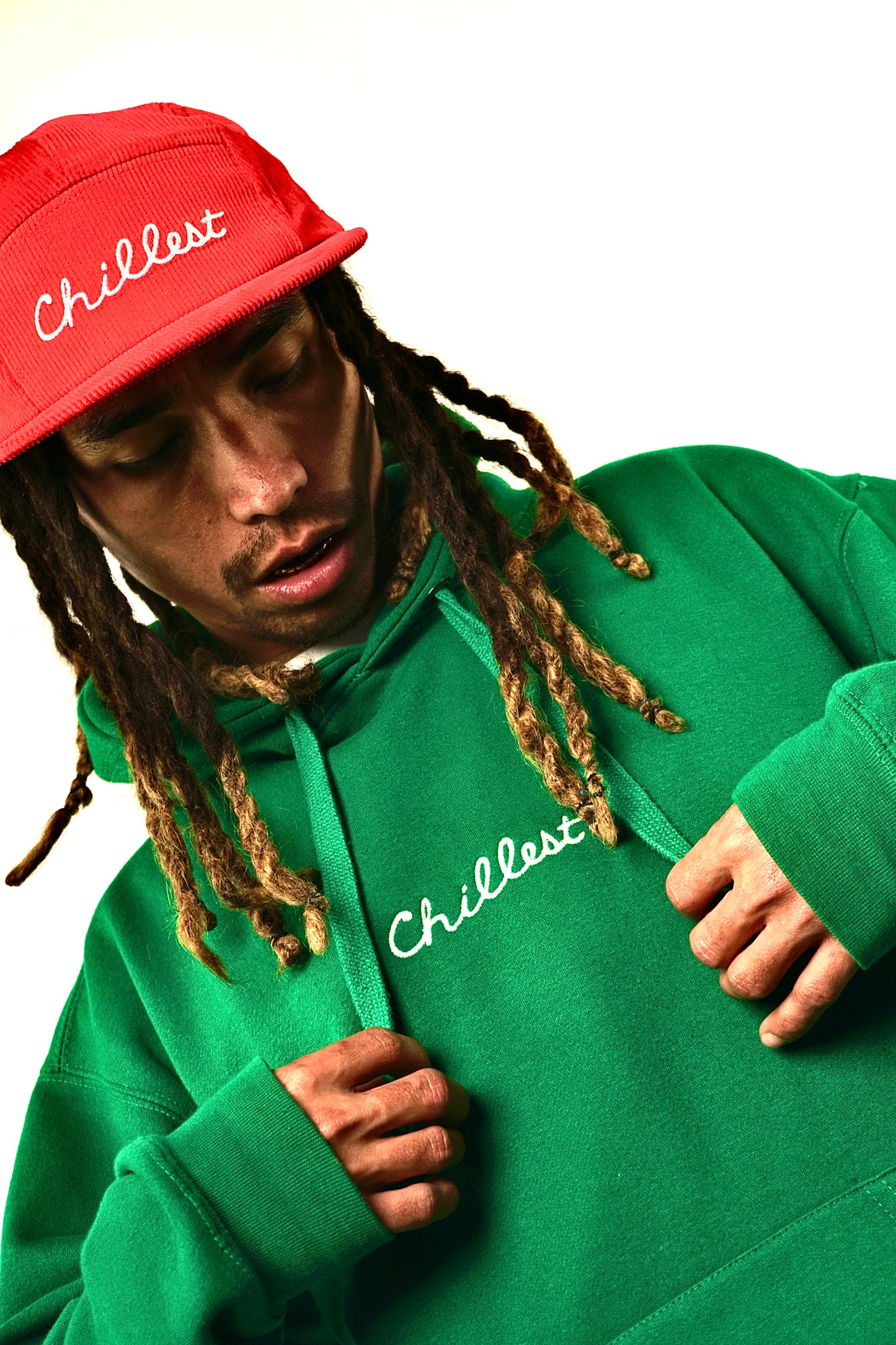 Chillest Embroidered Hoodie - White on Green