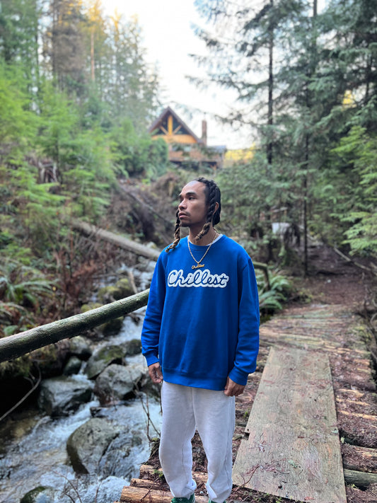 White Puff on Blue Crewneck