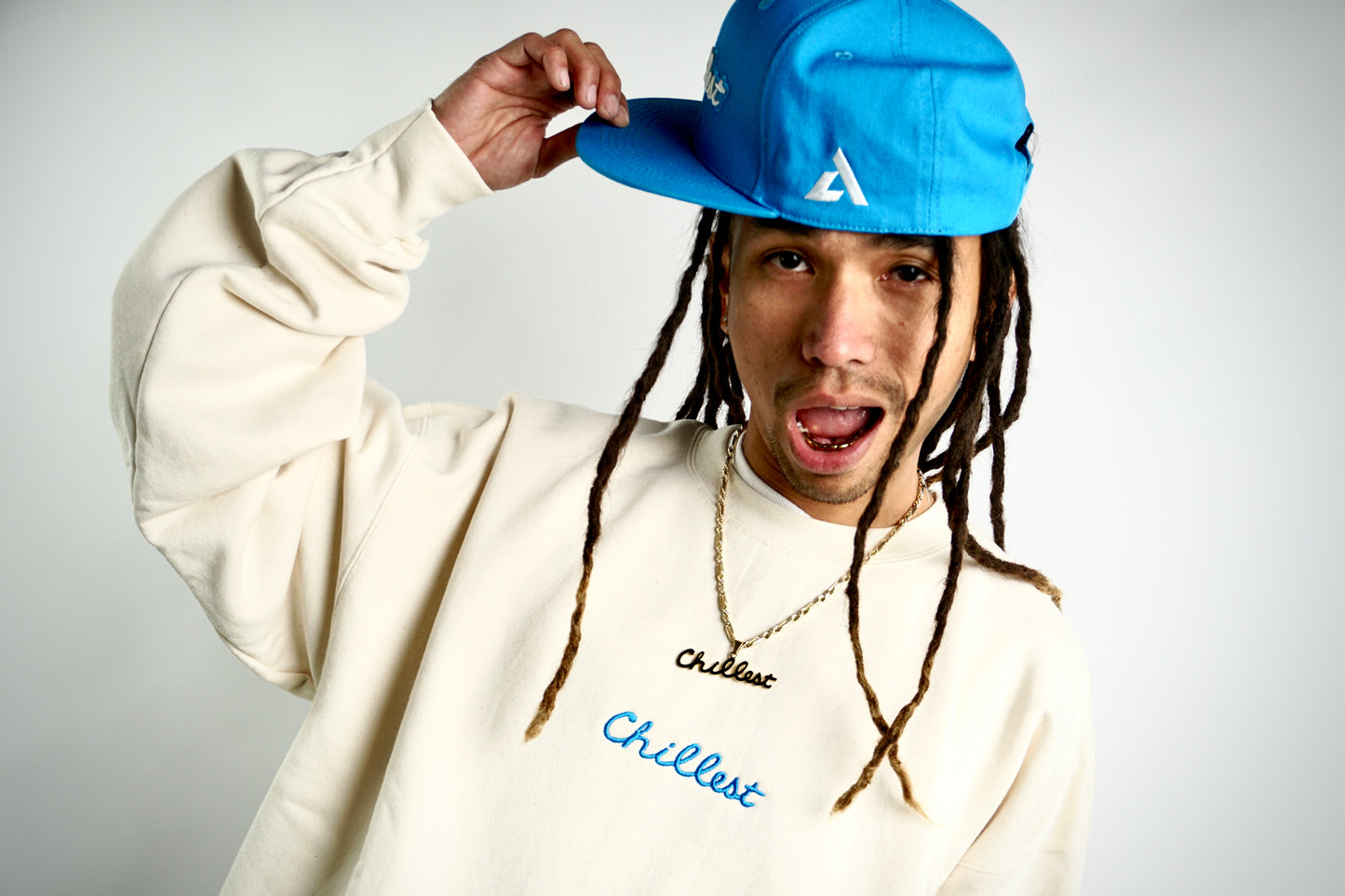 Chillest Embroidered Crew - Blue on Natural