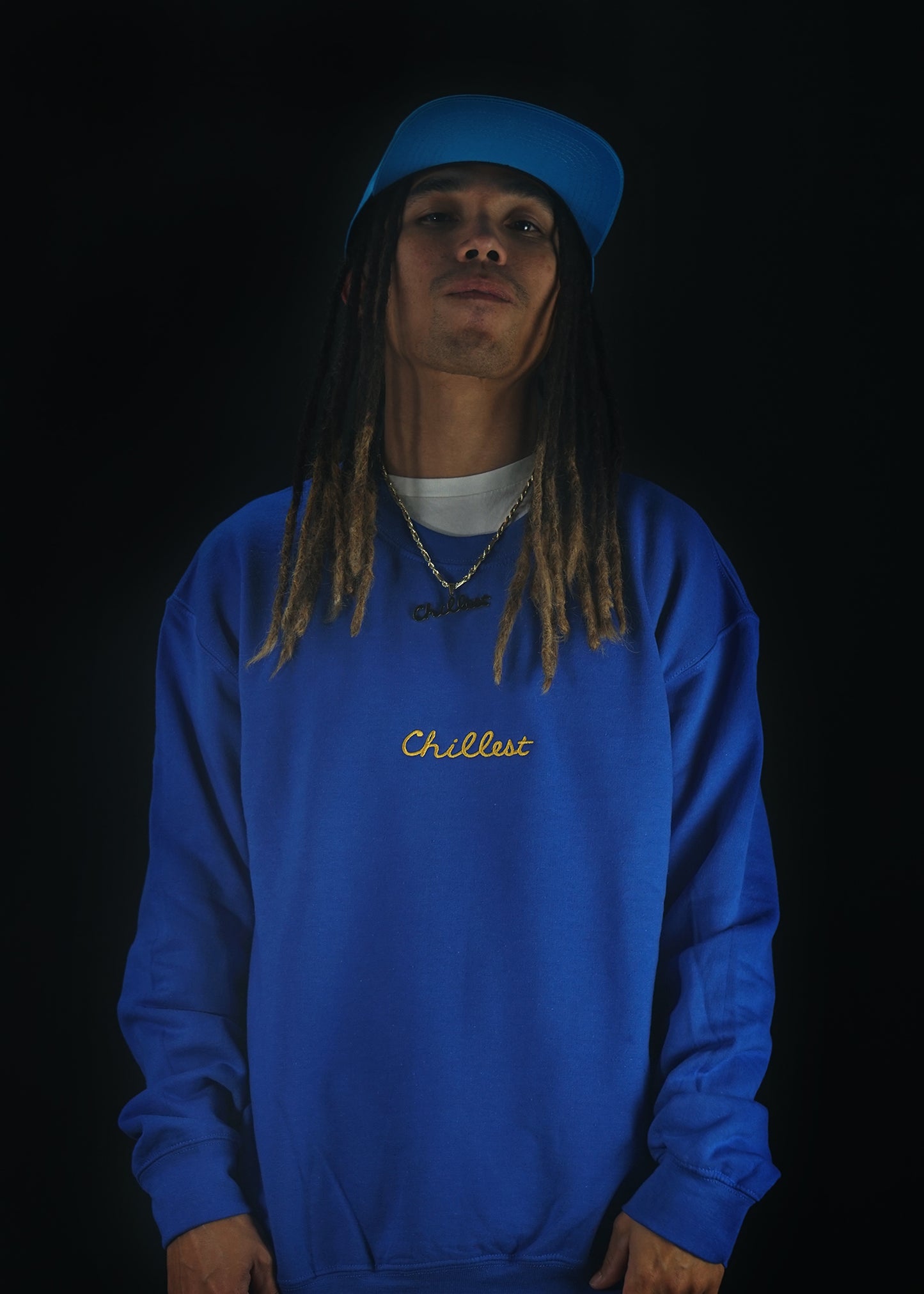 Chillest Embroidered Crewneck -  Gold on Royal Blue