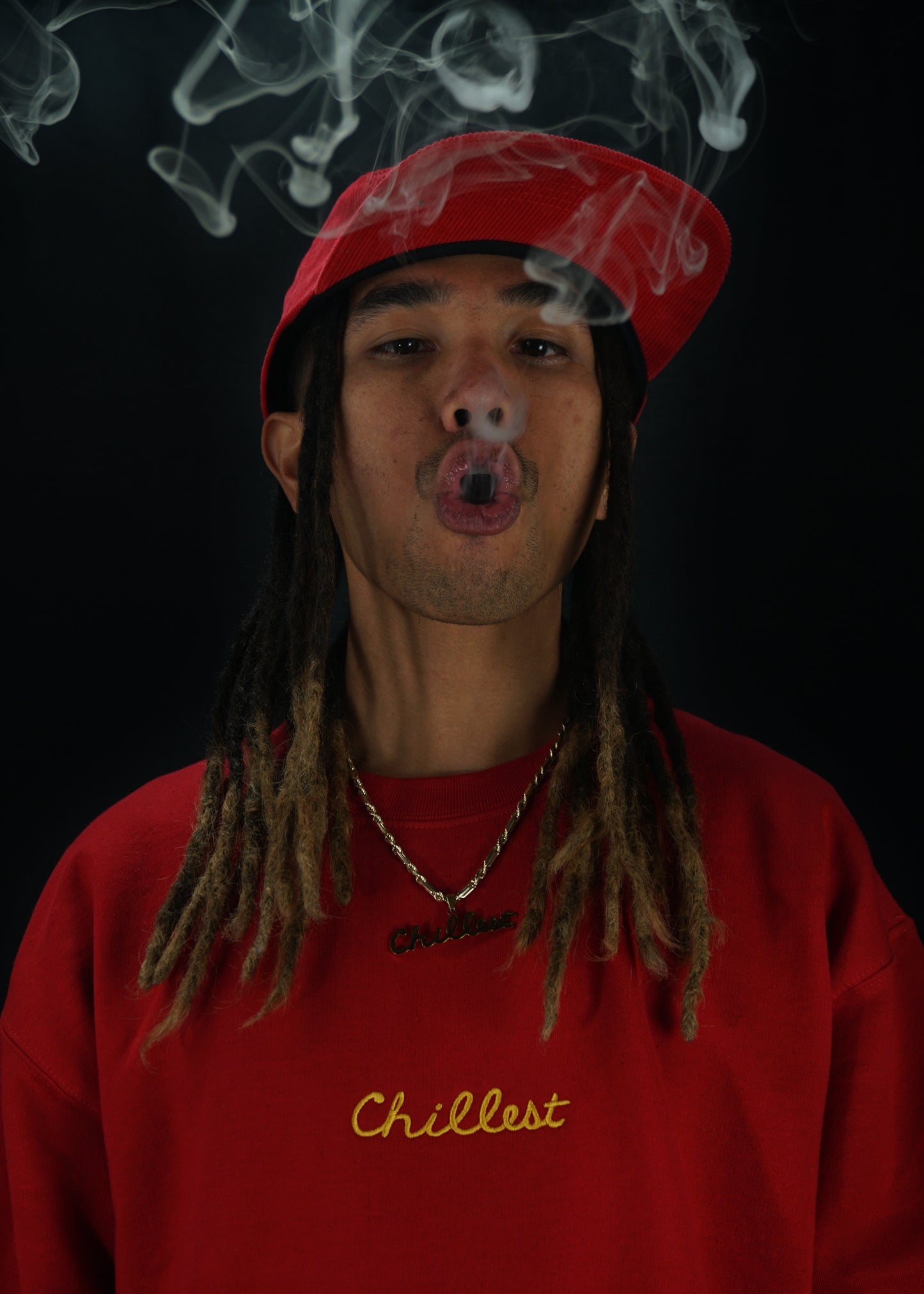 Chillest Embroidered Crewneck - Gold on Red