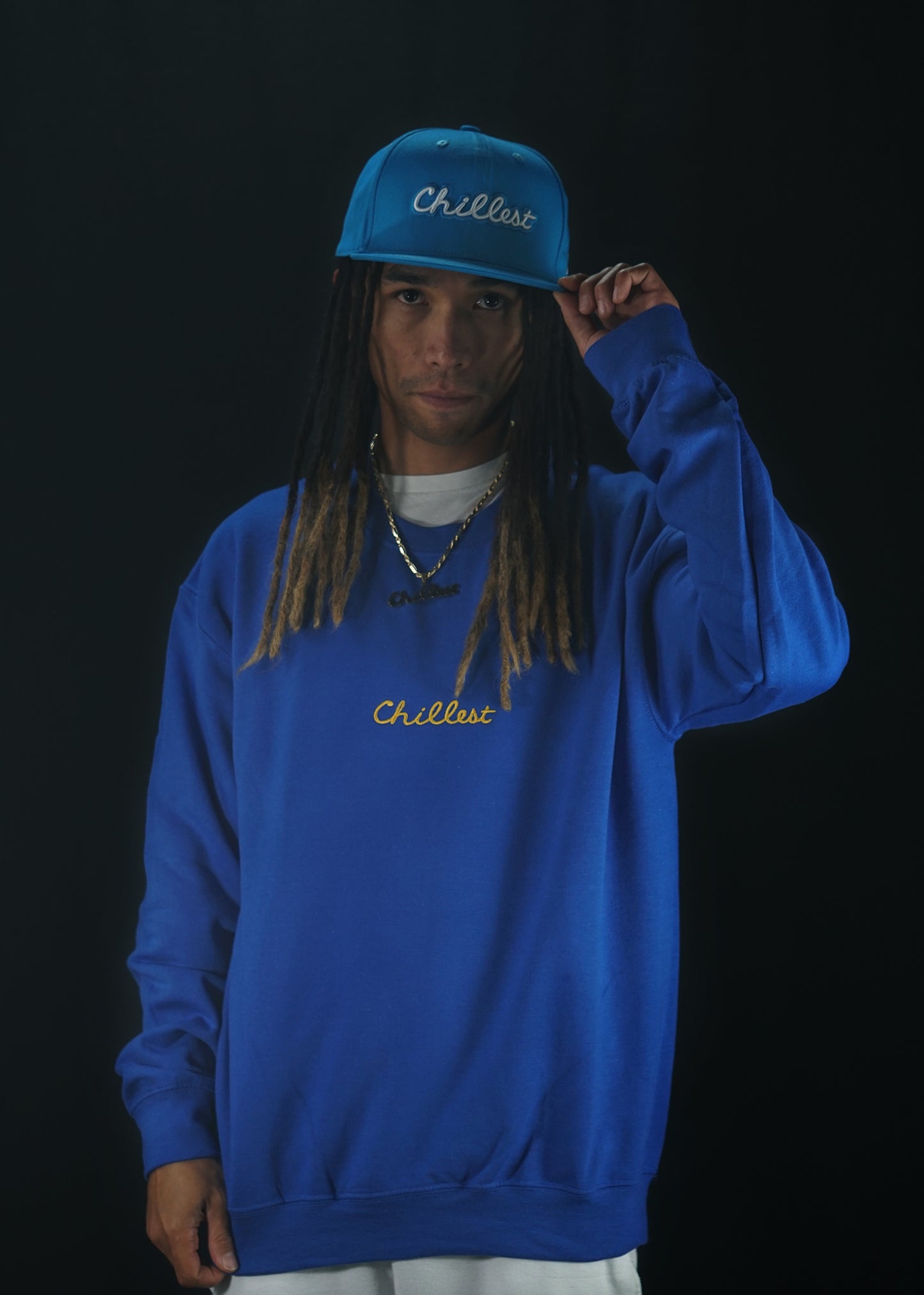 Chillest Embroidered Crewneck -  Gold on Royal Blue