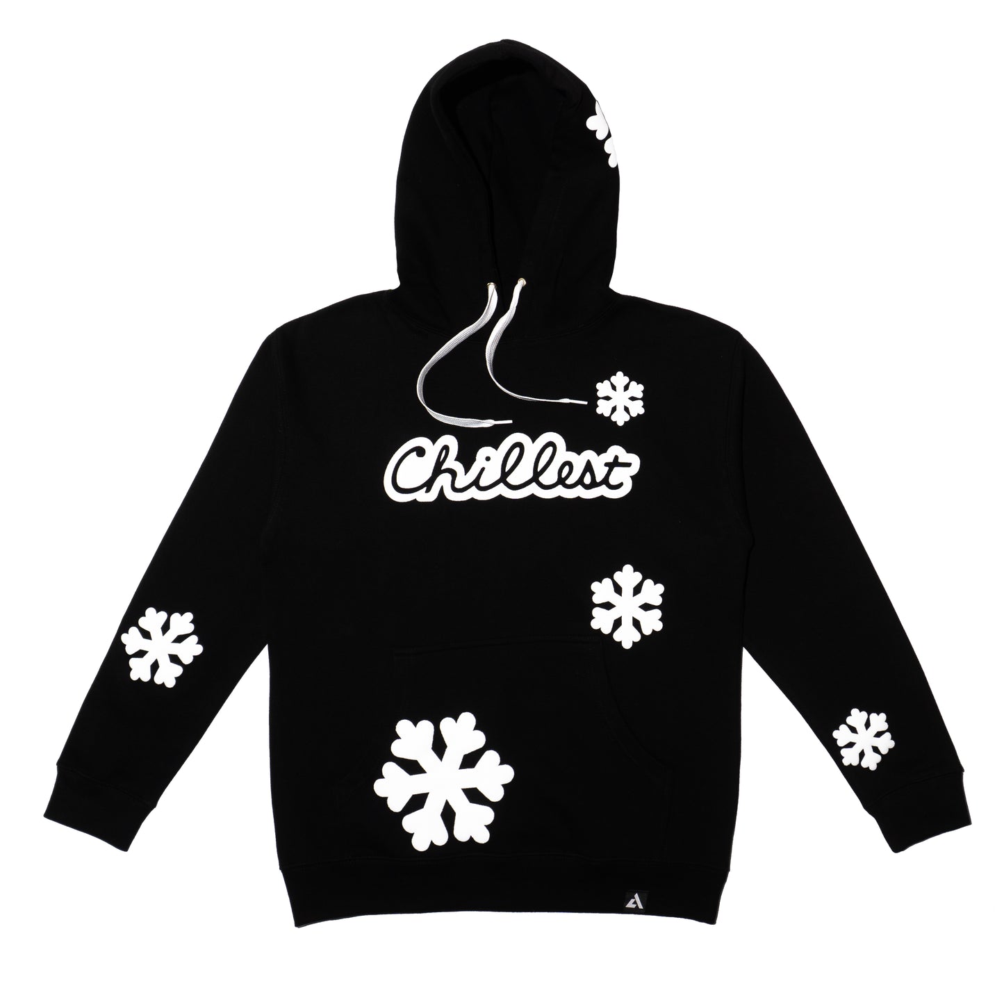 Black Hoodie White Puff Snowflake