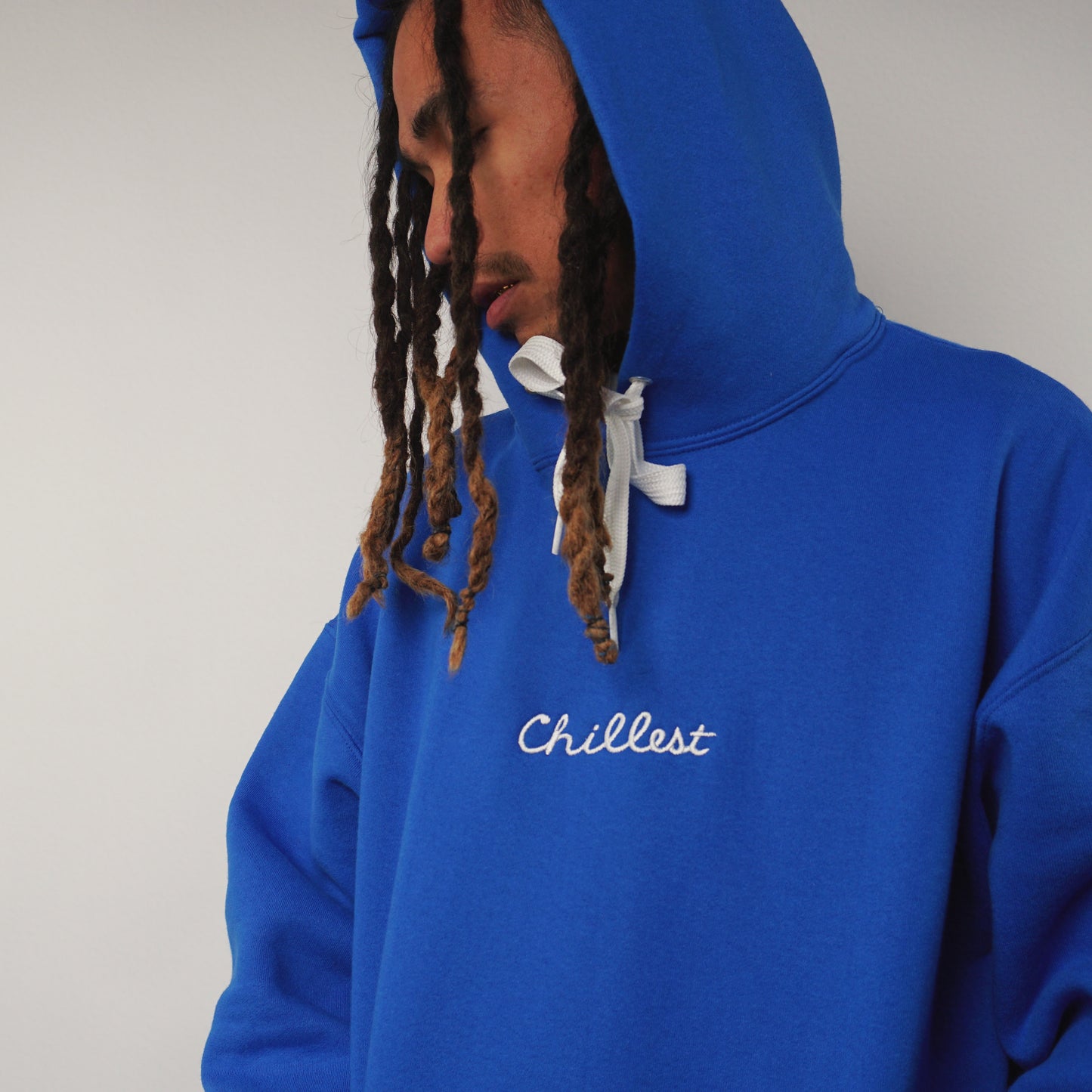 LA Blue Hoodie White Embro