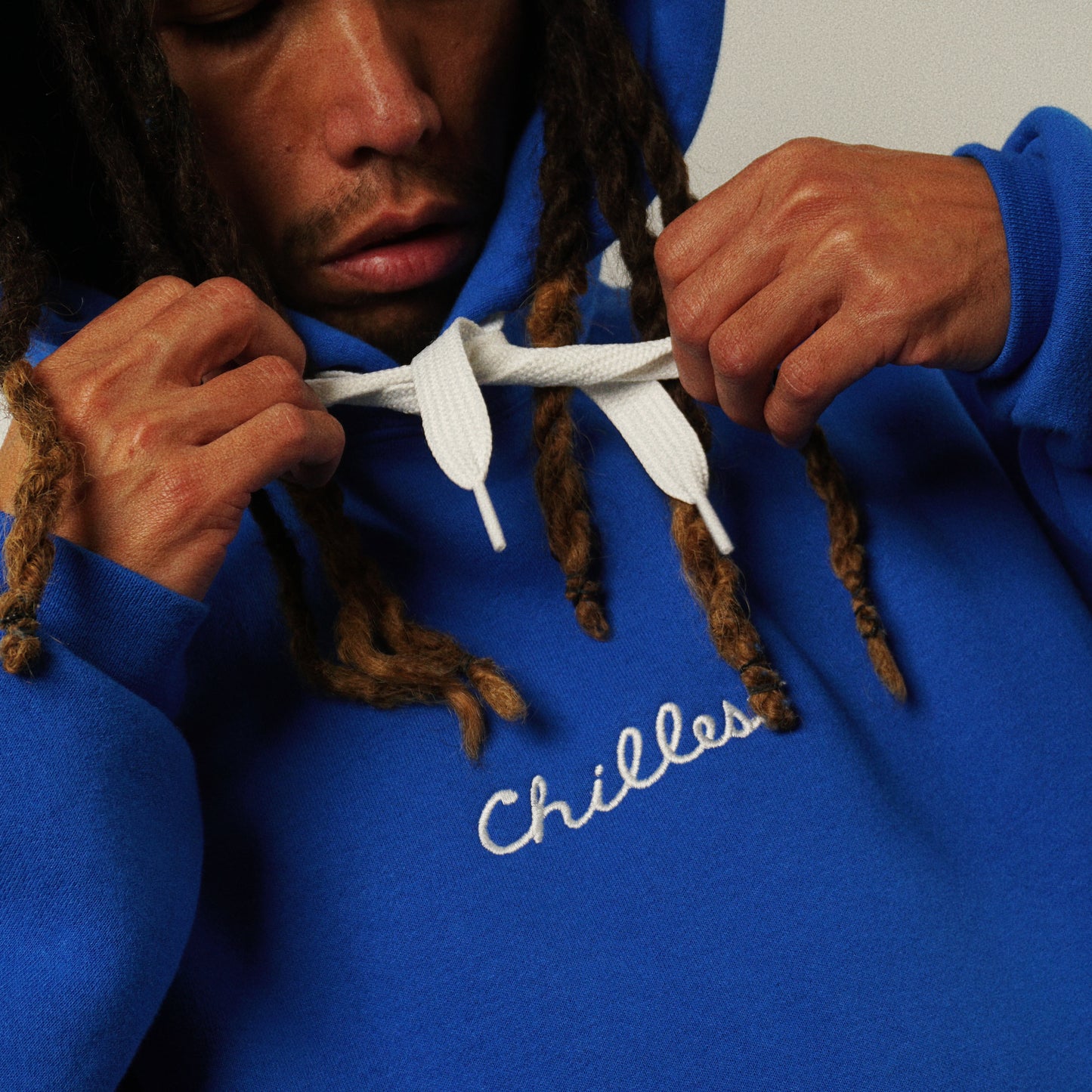 LA Blue Hoodie White Embro