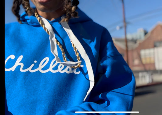 LA Blue Hoodie White Puff